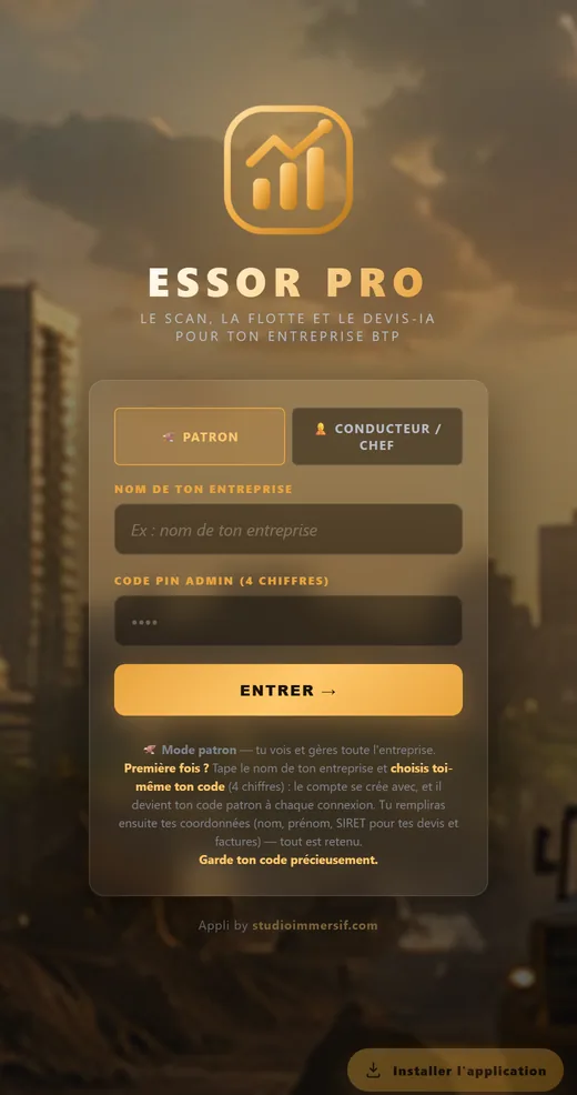 Aperçu de l'application ESSOR PRO